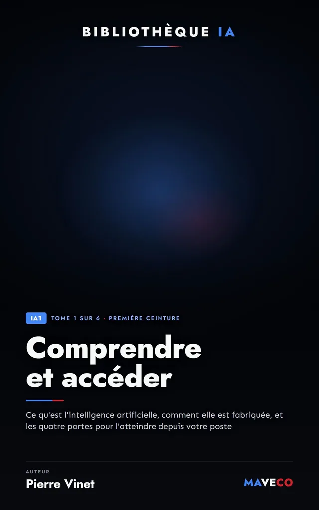 Couverture du livre « Comprendre et accéder », tome 1 sur 6 de la Bibliothèque IA de Pierre Vinet, sur fond sombre avec la couleur d’accent indigo